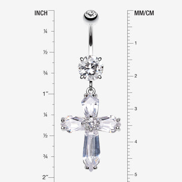 Detail View 1 of Elegant Cross Sparkle Belly Ring-Clear Gem